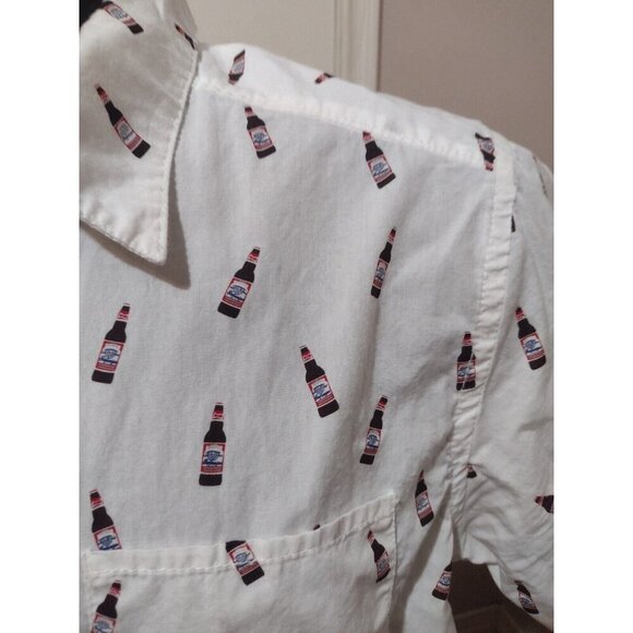 Budweiser NWT Shirt Men’s Short Sleeve White Beer Print Button Up Size Medium M - Picture 7 of 11